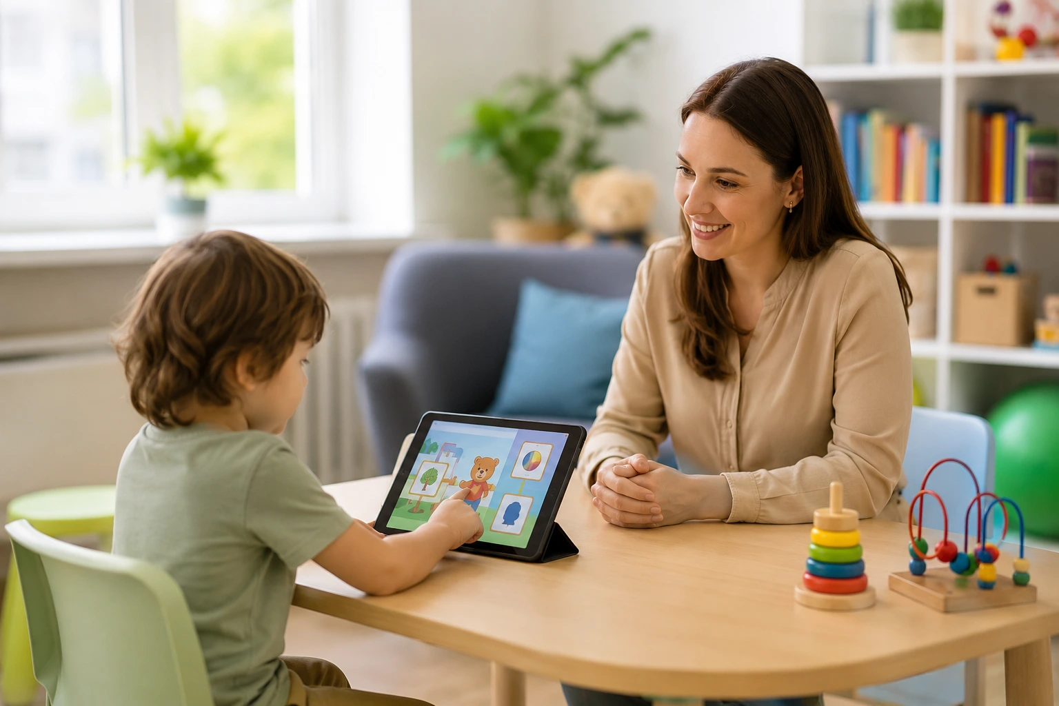 Child using a speech therapy app